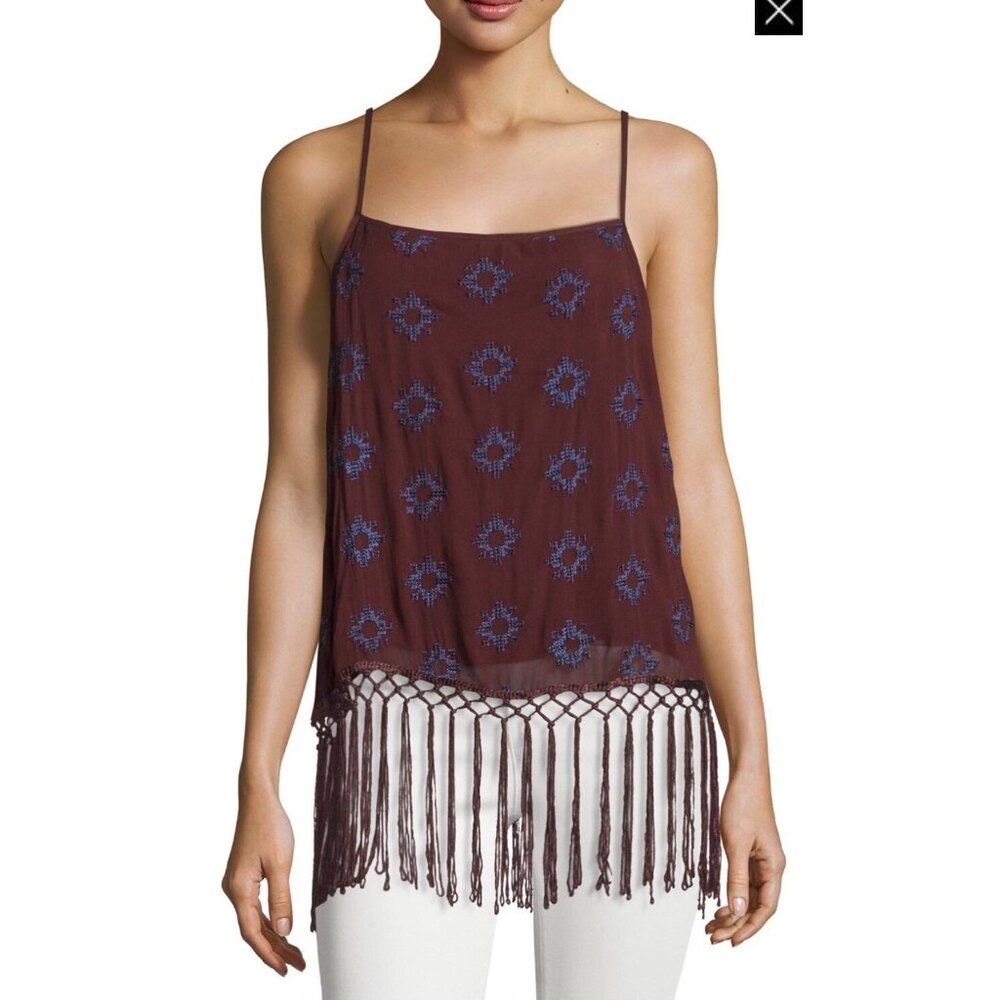 NWT Women's Chloe Oliver Plum Luxxe Fringe-Hem Tank Top Sz M Medium